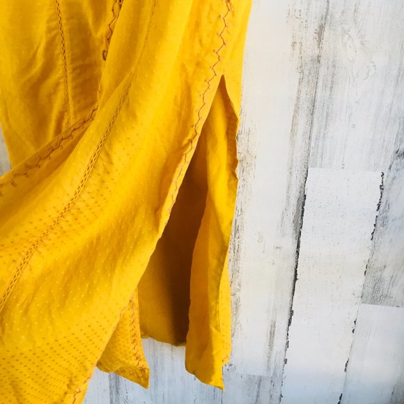 Tularosa Birdie Midi Dress Ginger Bow Straps Side Slits Mustard - Picture 7 of 14